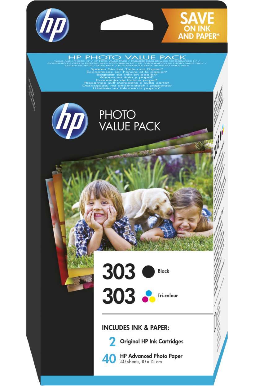 HP 303 Original Black & Colour Inkjet Cartridge Set With Photo Paper