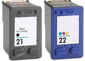 HP Remanufactured C9351AE C9352AE (21A 22A) Black Colour Ink Cartridge Set